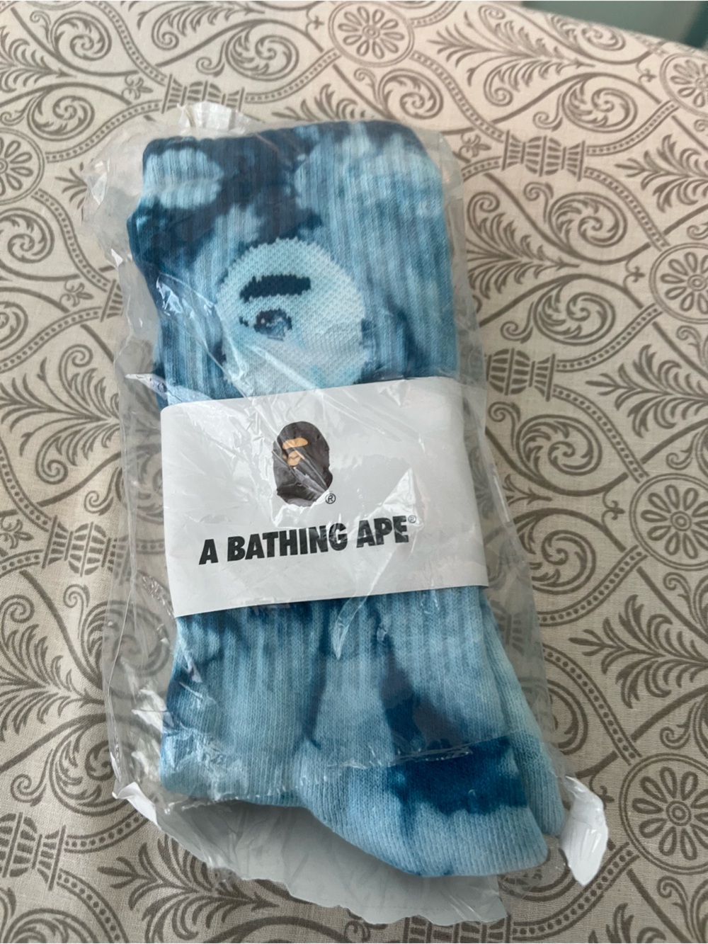 Bape Blue Tie-Dye Crew Socks with Ape Head Logo